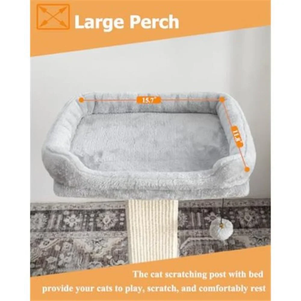 32 Inch Cat Scratching Post Indoor Cats Sisal Scratcher with Plush Perch Bed